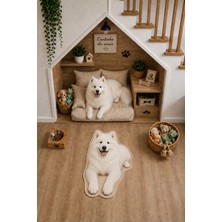 Zng Design Home Samoyed Figürlü Dijital Baskı Makine Halısı, Kaymaz ve Yıkanabilir