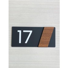 Kazan Hobi 17 Siyah Mat Pleksi, Akçaağaç Dekorlu Kendinden Yapışkanlı Kapı Numarası Folyosu