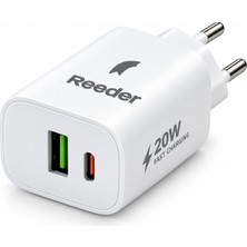 Reeder Çift Girişli Hızlı Şarj Adaptörü 20W Usb-C Usb-A