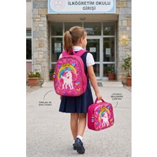 Dodomar Unicorn Ilkokul Okul Çantası Beslenme Çantası Sırt Çantası Simli 2'li Set 35 x 27 x 15 cm