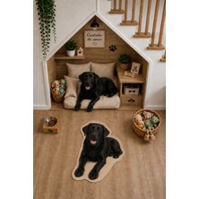 Zng Design Home Labrador Retriever Siyah Figürlü Dijital Baskı Makine Halısı, Kaymaz ve Yıkanabilir
