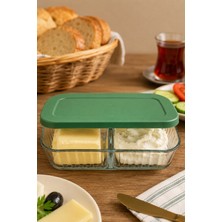 iselahome Divora 2 Bölmeli Kapaklı Cam Saklama Kabı/kahvaltılık ve Piknik Kabı/reçel,bal ,tereyağlık Kabı 480 ml