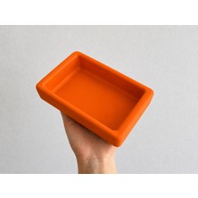 Negok Dikdörtgen Model Beton Kedi Köpek Mama ve Su Kabı 18 x 10,5 x 4,5 cm - Turuncu
