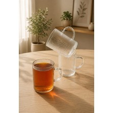 iselahome Hevy Çizgili Kulplu Isıya Dayanıklı Borosilikat Cam Kahve Çay Bardağı 3'lü 200 ml