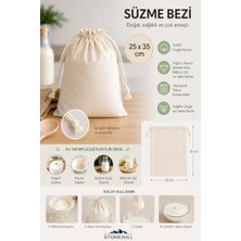 Kazan Hobi Büzgülü Süzme Bezi 25 x 35 cm -%100 Doğal Pamuk; 3-4 kg Kapasiteli Yoğurt, Labne ve Lor Peyniri Yapımı Için Süzme Torbası, Badem, Soya ve Yulaf Sütü Süzme Bezi, Yıkanabilir