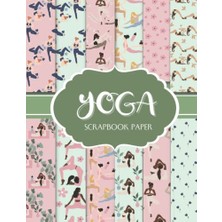 Kazan Hobi Yoga Temalı Dekoratif Scrapbook Kağıdı, Yoga Pozları, Yapraklar ve Figürler, Pastel ve Mint Desenli