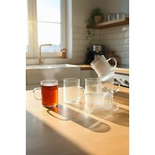 iselahome Hevy Çizgili Kulplu Isıya Dayanıklı Borosilikat Cam Kahve Çay Bardağı 6'lı 200 ml