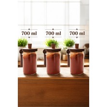 iselahome Liya Cam Akasya Vakum Kapaklı Kaşıklı Saklama Kabı – Şekerlik, Çay ve Kahve Kavanozu 700 ml 3 Adet