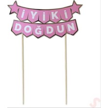Kazan Hobi Iyi Ki Doğdun Pasta Üstü Banner, Pembe ve Altın Renk, 18X7 cm