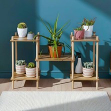 Kazan Hobi Katlı Çiçeklik Rafı Çiçek 3 92X52X29 cm No3 Ahşap Saksı Standı