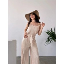 Nido Moda Kadın Ip Askılı Kuşaklı Plise Tulum