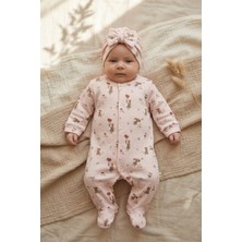Hoppa Pembe Çiçek Desenli % 100 Pamuk Fiyonk Boneli Kız Bebek Tulumu 0-3 Ay