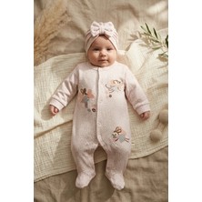 Hoppa Pembe Mause Nakışlı % 100 Pamuk Fiyonk Boneli Kız Bebek Tulumu 0-3 Ay