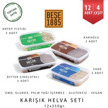 Beşe 1885 Karışık Helva Seti 4 Çeşit x 3 Adet (12X350GR) - Antep Fıstıklı, Kakaolu, Bitter Çikolatalı, Sade