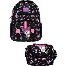 Wiggle Kuromi  Lisanlı Siyah Ilkokul Çantası ve Beslenme Çantası Seti