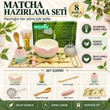 Herbarius 8 Parça Pastel Pembe Mint Geçişli Parlak Beyaz Renk Matcha Çayı Hazırlama Seti - Geleneksel Japon Matcha Seti