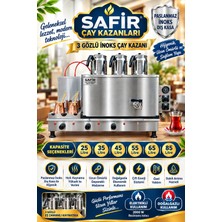 Safir Çay Kazanları Safir 3 Gözlü Inoks Çay Ocağı Kazanı Inox Çay Kazanı Elektirik + Doğalgazlı Ce Belgeli Inoks Çay Semaveri