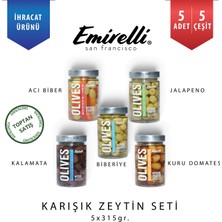 Karışık Zeytin Seti 5 Çeşit x 1 Adet (5X315GR) - Kalamata, Biberiyeli, Jalapenolu, Acı Biberli, Kuru Domatesli
