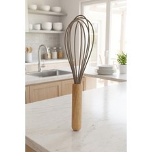 iselahome Bambu Saplı Silikon Yumurta Çırıpıcı - Çırpma Teli 24 cm Kahve