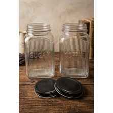 iselahome Elida Metal Kapaklı 2'li Cam Kavanoz Coffee, Sugar ( 2 x 1 Lt )