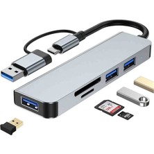 Belirtilmemiş 5 In 1 Type-C ve USB 3.0 Çok Fonksiyonlu Hub - 3 Port USB Çoklayıcı, Sd/tf Kart Okuyucu Dönüştürücü Adaptör