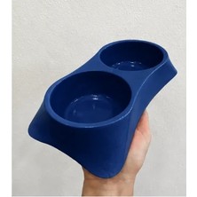 TeknoKapsül Ikili Model Beton Kedi Köpek Mama ve Su Kabı (24CM × 12CM × 5cm) - Lacivert