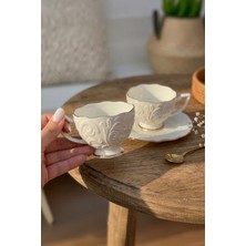 iselahome Linda Kabartma Desen Altın Yaldızlı Kahve Fincan Takımı 2 Kişilik(Kutusuzdur)