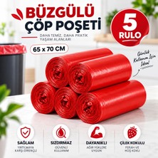 Tasarım Evi Büzgülü Çöp Poşeti Çilek Kokulu 65×70 cm Büyük Boy 5 Rulo Dayanıklı Sızdırmaz Kalın Çöp Torbası