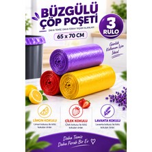 Tasarım Evi Büzgülü Çöp Poşeti Çilek Limon Lavanta Kokulu 65×70 cm Büyük Boy 3 Rulo Çöp Torbası
