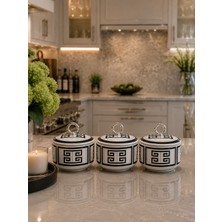 Feray Home Kahvaltılık - 3'lü Şekerlik Versa Desen Siyah Gümüş