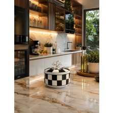 Feray Home Dekoratif Obje - Damalı Seramik Şekerlik Gümüş
