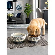 Feray Home Mama Kabı Kedi ve Köpek Ayaklı 2 Li Seramik Doğal Mama ve Su Kabı Gri Marble