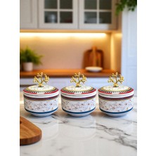 Feray Home Kahvaltılık - 3'lü Şekerlik Kelebek Desenli Gold