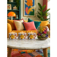Feray Home Mumluk - 3'lü Seramik Tilayt Mumluk Kahverengi Damalı