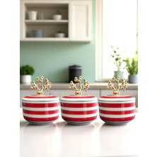 Feray Home Kahvaltılık - 3'lü Şekerlik Kırmızı Zebra Gold