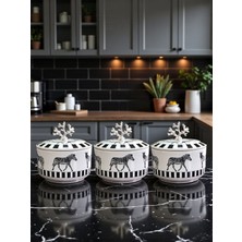 Feray Home Kahvaltılık - 3'lü Şekerlik Zebra At Desen Siyah Gümüş