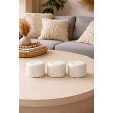 Feray Home Mumluk - 3'lü Seramik Tilayt Mumluk Beyaz Mermer Gold