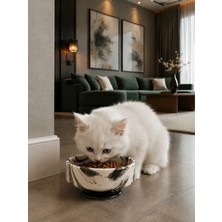 Feray Home Mama Kabı Kedi ve Köpek 1 Adet Doğal Mama Veya Su Kabı Siyah Marble