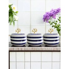Feray Home Kahvaltılık - 3'lü Şekerlik Lacivert Klasik Zebra Gold