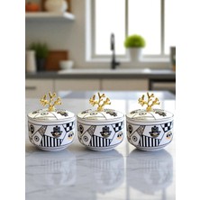 Feray Home Kahvaltılık - 3'lü Şekerlik Hamse Desen Gold