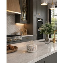 Feray Home Dekoratif Obje - Ceramic Desen Seramik Şekerlik Gümüş