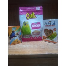Quik Muhabbet Yemi 750+250 Gram+Mavi Yeşil Kuş Kumu+Joyful 10'lı Muhabbet Kuşu Krakeri