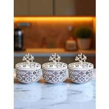 Feray Home Kahvaltılık - 3'lü Şekerlik Ceramic Desen Gümüş