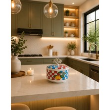 Feray Home Dekoratif Obje - Damalı Limonlu Seramik Şekerlik Gümüş