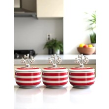Feray Home Kahvaltılık - 3'lü Şekerlik Kırmızı Zebra Gümüş