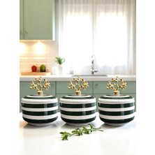 Feray Home Kahvaltılık - 3'lü Şekerlik Yeşil Zebra Gold
