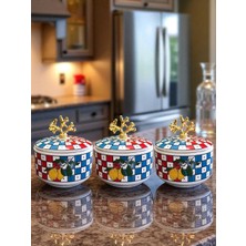Feray Home Kahvaltılık - 3'lü Şekerlik Damalı Limonlu Gold