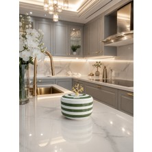 Feray Home Dekoratif Obje - Yeşil Zebra Seramik Şekerlik Gold