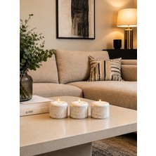 Feray Home Mumluk Tilayt - 3 Lü Seramik El Dekoru Mumluklar Beyaz Gümüş Mermer