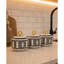 Feray Home Kahvaltılık - 3'lü Şekerlik Versa Desen Siyah Gold